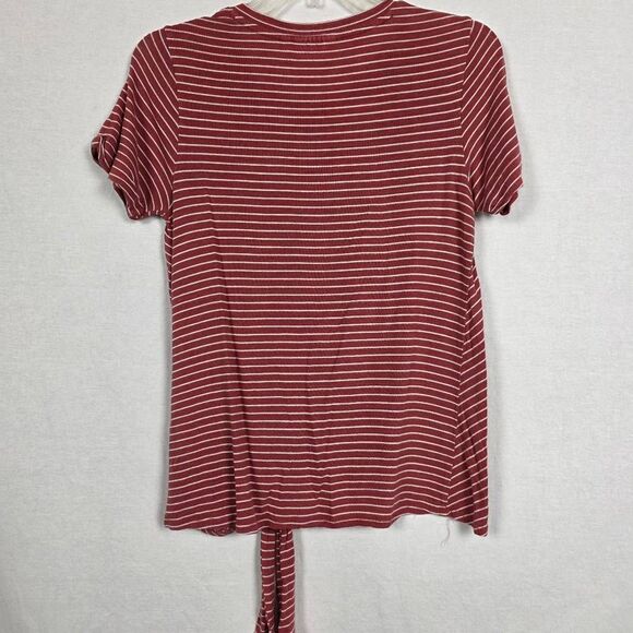 LUQ Womens Striped Front Tie Top Red White S - Picture 4 of 7